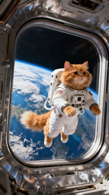 Ginger cat in an astronaut suit