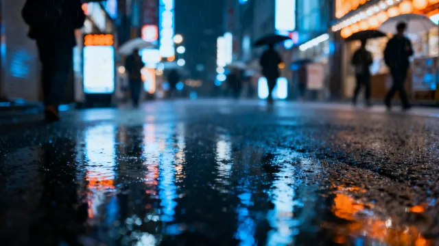 Rainy neon street at night