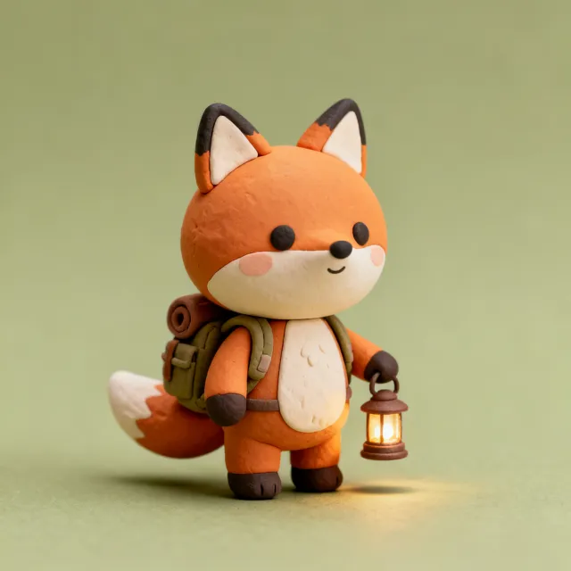 Clay fox explorer with a lantern