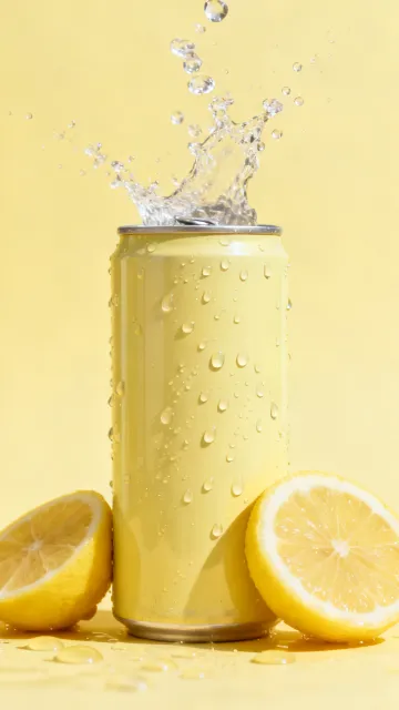 Lemon soda can with a frozen splash